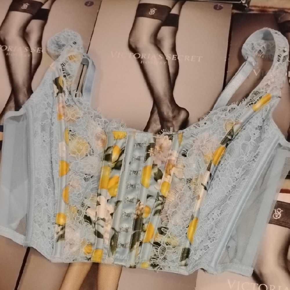 VICTORIAS SECRET DREAM ANGELS UNLINED CORSET BRA TOP LEMONS SIZE Small NWT